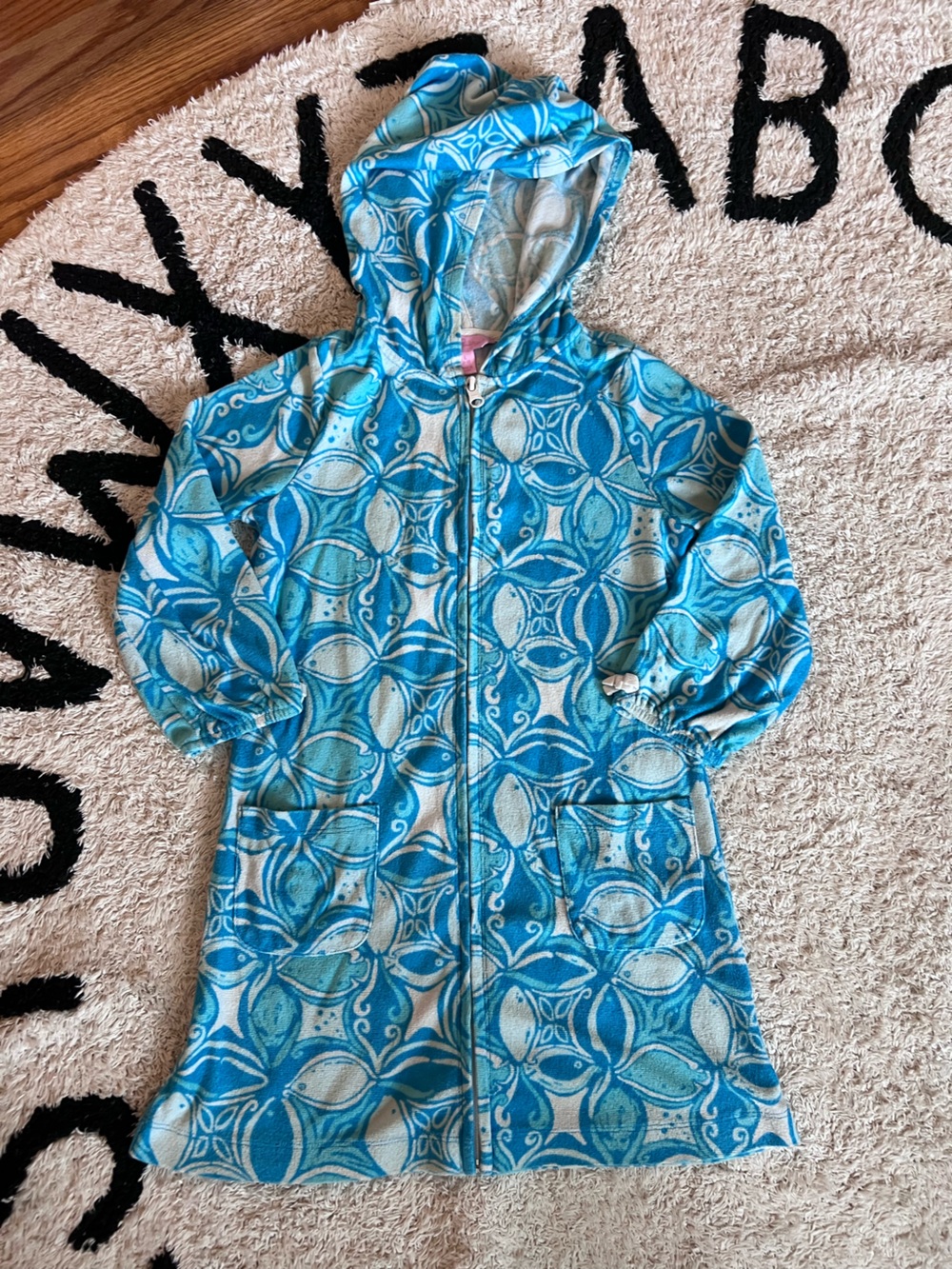 Lilly Pulitzer Blue & White Kids Hooded Swim Cover-Up